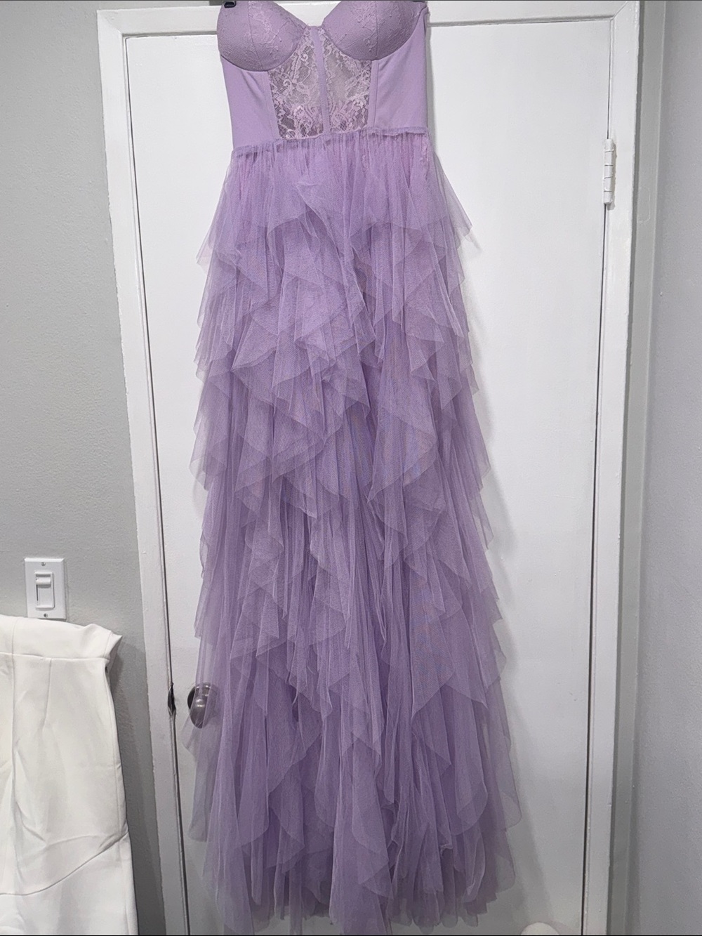 Faeriesty-Lavender Strapless Ruffled Tulle Prom Gown